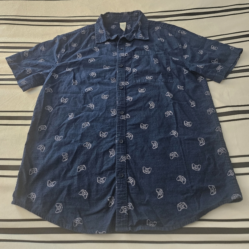 Boys Navy Blue Button-Down Shirt